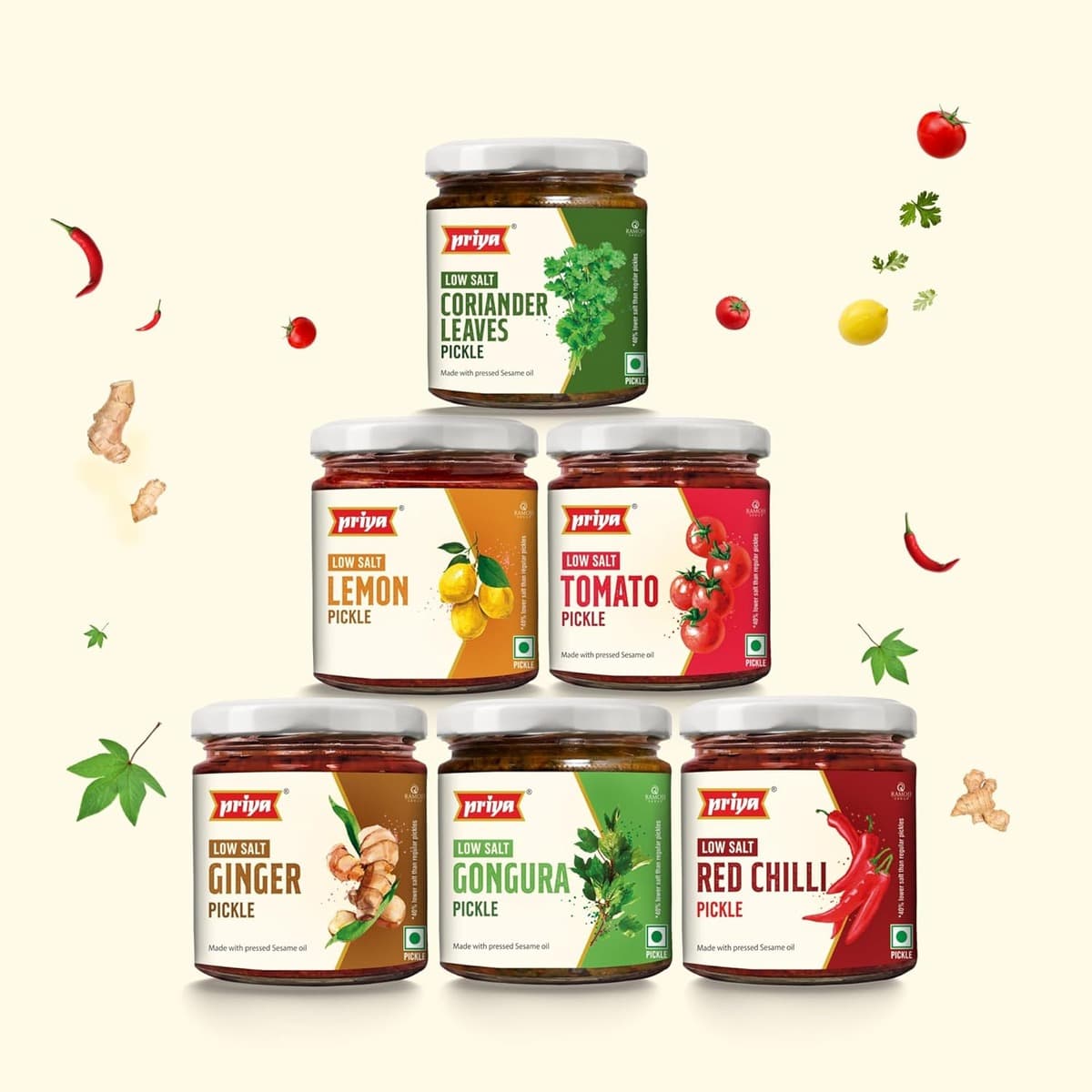Coriander Leaves/Lemon/Tomato/Ginger/Gongura/Red Chilli Pickle Range (multiple items)